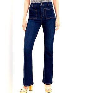 Patch Pocket High Rise Slim Flare Jeans in Classic Dark Indigo Wash-30/10